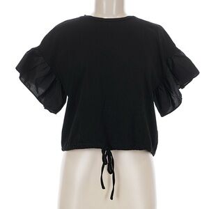 Anthropologie Maeve Black Ruffle Sleeve Blouse